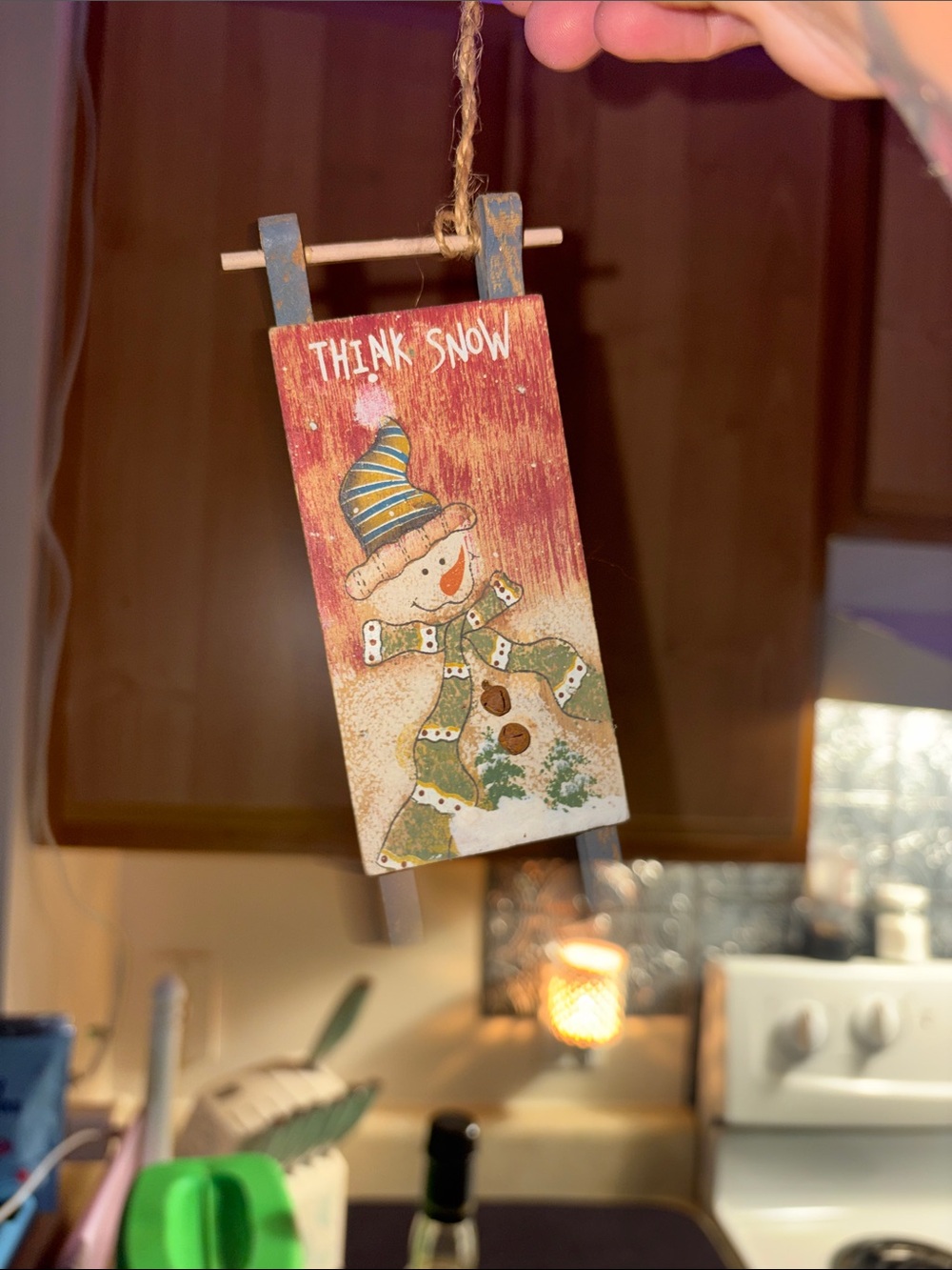 Wooden Snowman Hanging Ornament - Red & Green